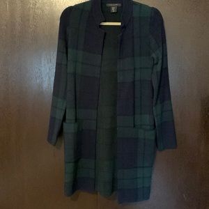 Tahari Navy Green Plaid Blazer Sweater